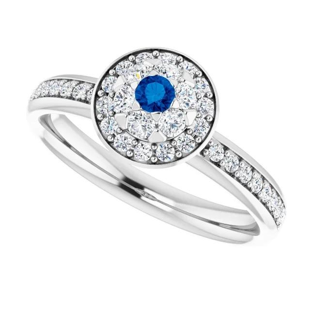 Halo Style Diamant runder blauer Saphir 1,80 Karat Jubiläumsring - harrychadent.ch