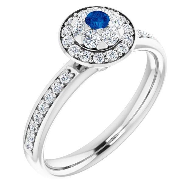 Halo Style Diamant runder blauer Saphir 1,80 Karat Jubiläumsring - harrychadent.ch