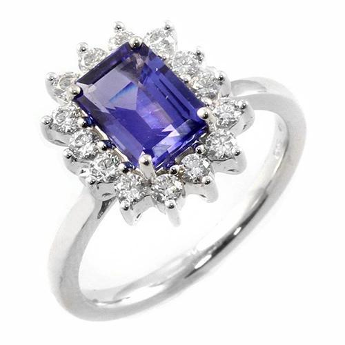 Halo Tansanit und Diamanten 6,35 Karat Ring Weißgold 14K