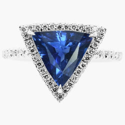 Halo Trillion Saphir Ring 5 Karat Pave Set Diamant Akzente Gold 14K