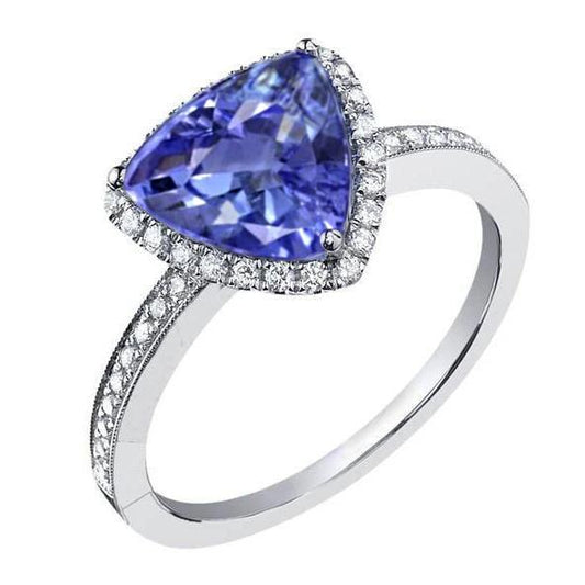 Halo Trillion Tansanit AAA Ring mit runden Diamanten 4 Karat