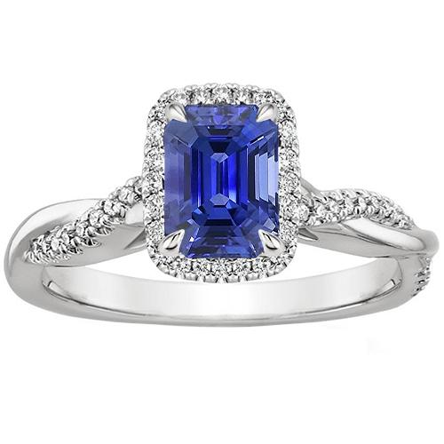 Halo Twist Ring Style Smaragd Ceylon Saphir & Diamanten 4,25 Karat