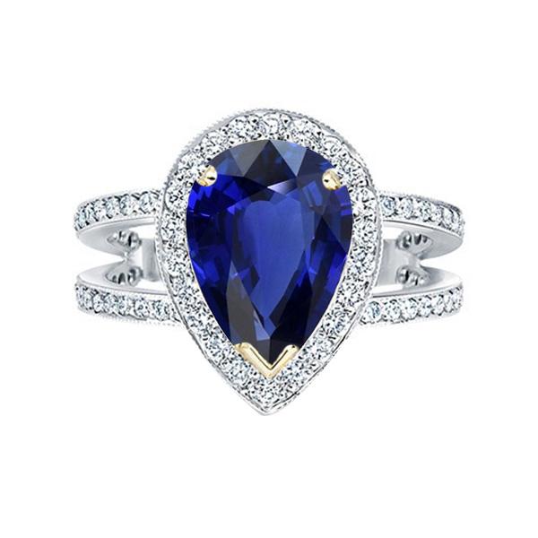 Halo Two Tone Gold Deep Blue Saphir & Diamant Ring 4,50 Karat - harrychadent.ch