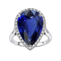 Halo Verlobungsring Birne Ceylon Saphir & Diamanten 5 Karat