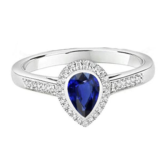 Halo Verlobungsring Birnenblauer Saphir mit Akzenten 2,50 Karat - harrychadent.ch