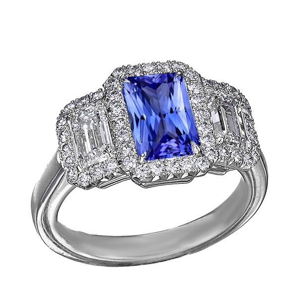 Halo Verlobungsring Blauer Saphir 4,50 Karat Smaragd & Runder Diamant - harrychadent.ch
