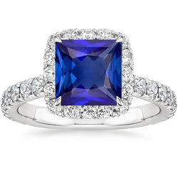 Halo-Verlobungsring Princess Blue Saphir mit Akzenten 6,50 Karat