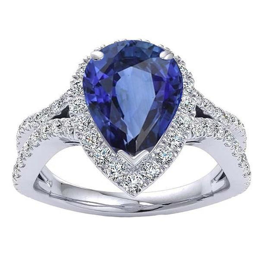Halo Verlobungsring Split Shank Blauer Saphir & Diamanten 6.50 Karat - harrychadent.ch