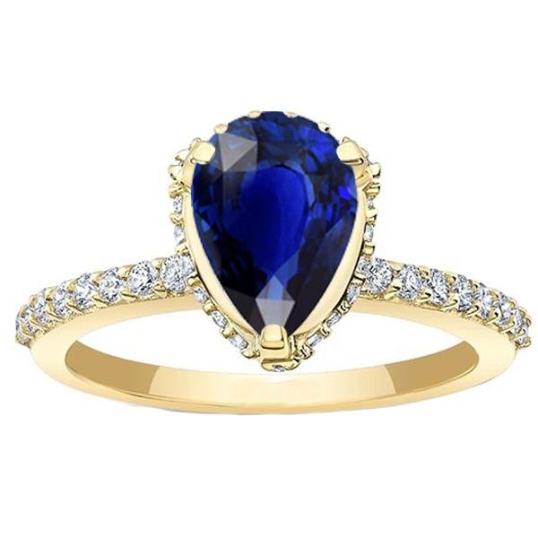 Halo Verlobungsring Tiefblauer Saphir & Pave Diamanten 5 Karat - harrychadent.ch