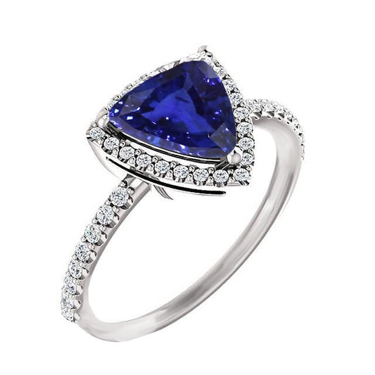 Halo Verlobungsring Trillion Ceylon Saphir & Diamanten 3 Karat - harrychadent.ch