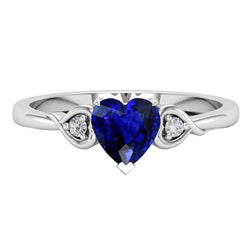 Heart Three Stone Diamant & Deep Blue Saphir Ring 1,75 Karat