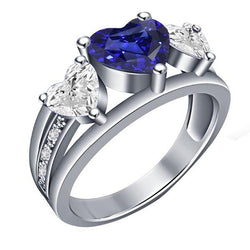 Herz Diamant 3 Stein Blauer Saphir Ring Mit Akzenten 3,50 Karat