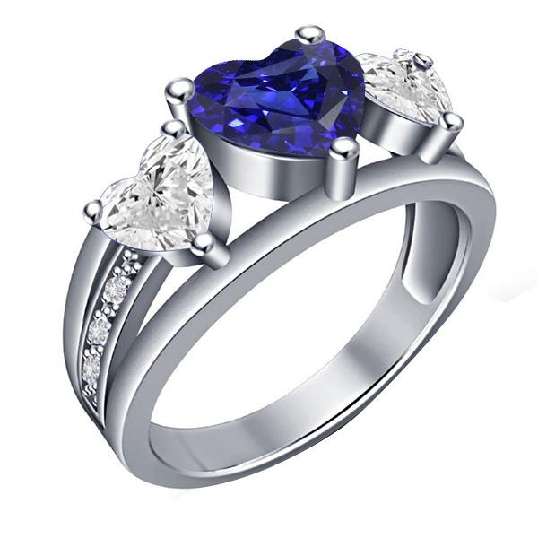 Herz Diamant 3 Stein Blauer Saphir Ring Mit Akzenten 3,50 Karat - harrychadent.ch