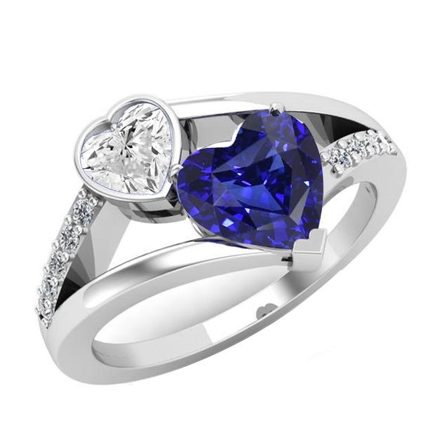 Herz-Diamant-Lünette, blauer Saphirring, geteilter Schaft 3,25 Karat - harrychadent.ch