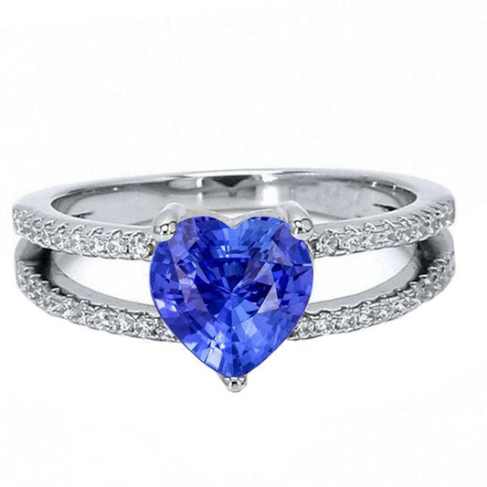 Herz Edelstein Hellblauer Saphir Ring Doppelschaft Diamanten 4 Karat - harrychadent.ch