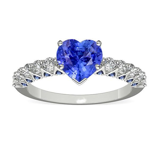 Herz-Edelstein-Ring Blaue Saphire & runde Diamanten 2.50 Karat - harrychadent.ch