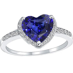 Herz Halo Blauer Saphir Ring Krappenbesatz Diamanten 4 Karat Weißgold