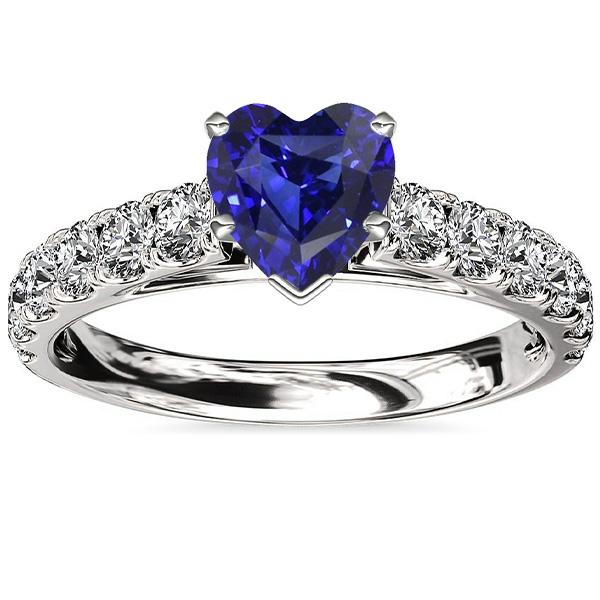 Herz-Saphir-Edelstein-Ring & Doppelpavé-Diamant-Akzente 3,50 Karat - harrychadent.ch