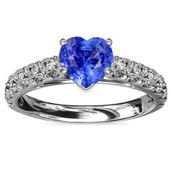 Herz-Solitär-Ring mit natürlichen blauen Saphiren und Diamantakzenten 3.50 Karat