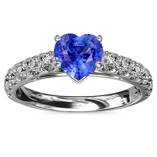 Herz-Solitär-Ring mit natürlichen blauen Saphiren und Diamantakzenten 3.50 Karat - harrychadent.ch