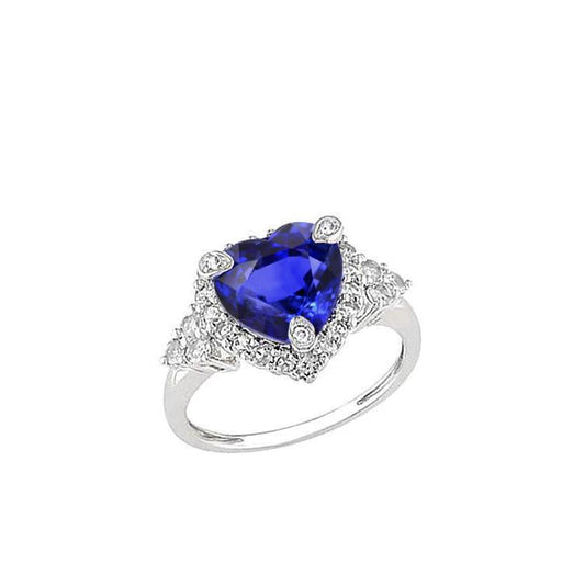 Herz Sri Lanka Saphir Runde Diamanten 8.25 ct. Ring Gold Weiß 14K