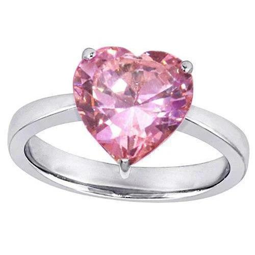 Herzschliff Solitärring 3 Karat Rosa Saphir 14K Weißgold Neu