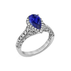 Hochzeit Halo Blue Saphir Ring Antik-Stil & Diamanten 3 Karat