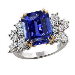 Hochzeitsring mit Birnendiamant und blauem Saphir 4,50 Karat