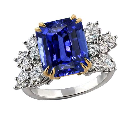 Hochzeitsring mit Birnendiamant und blauem Saphir 4,50 Karat - harrychadent.ch