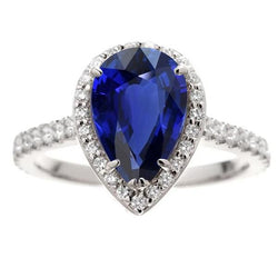 Jubiläums-Halo-Ring Birnenschliff Ceylon-Saphir & Diamanten 4,50 Karat