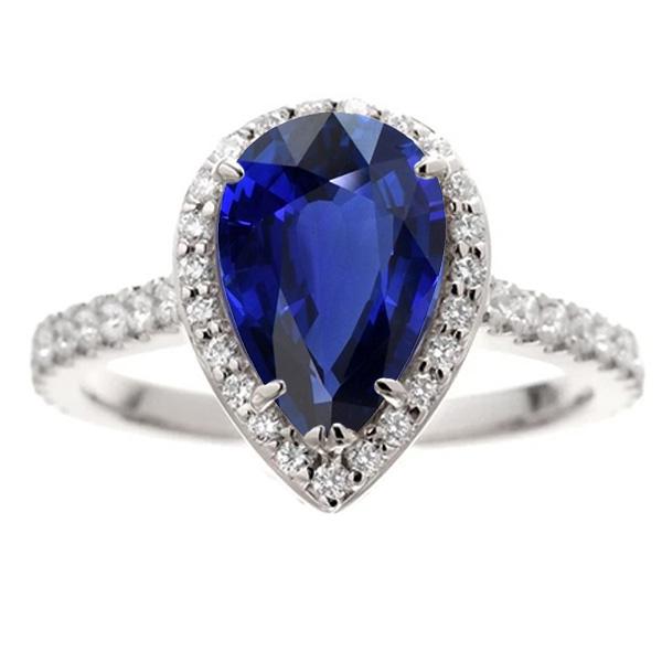 Jubiläums-Halo-Ring Birnenschliff Ceylon-Saphir & Diamanten 4,50 Karat - harrychadent.ch