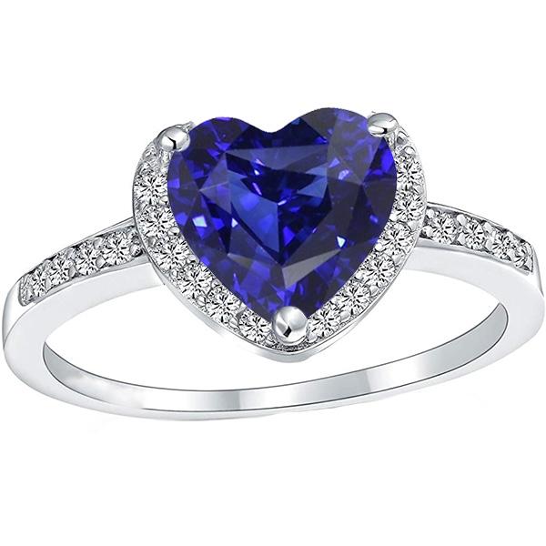 Jubiläums-Halo-Ring Herz Tiefblauer Saphir 3,50 Karat Diamanten - harrychadent.ch