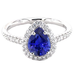 Jubiläumshalo-Ring Birne Blauer Saphir & Diamanten 3,25 Karat