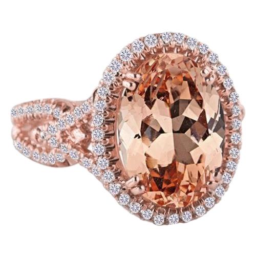 Jubiläumsring Halo 14 Karat Morganit und Diamanten Roségold - harrychadent.ch