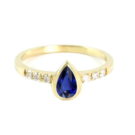 Jubiläumsring-Lünetten-Set Birnenblauer Saphir 2 Karat mit Akzenten - harrychadent.ch