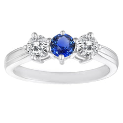 Jubiläumsring mit 3 Steinen, rund, natürlicher blauer Saphir, 4 Karat Diamanten