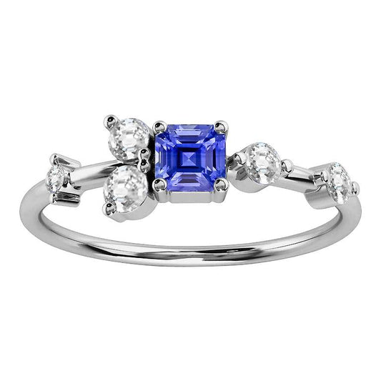 Jubiläumsring mit rundem Diamanten aus Gold und Saphir im Asscher-Schliff 2.50 Karat - harrychadent.ch