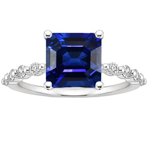 Jubiläumsring Princess Blue Saphir Solitaire mit Akzenten 4 Karat - harrychadent.ch