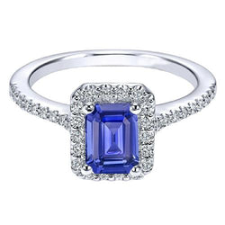 Jubiläumsring Smaragd Halo Blue Saphir & Diamanten 3.50 Karat