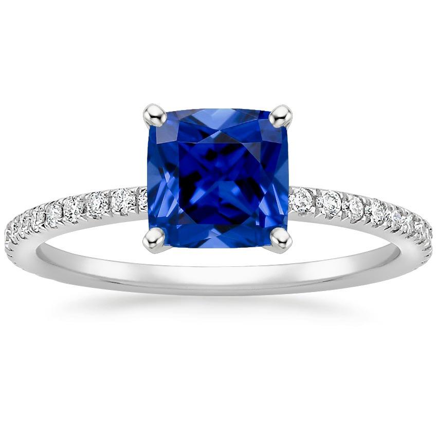 Kissen Blauer Saphir-Diamant-Ring mit Pave Set Akzenten 2,75 Karat - harrychadent.ch