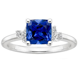 Kissen Blauer Saphir & Diamant Verlobungsring 2.50 Karat Weißgold