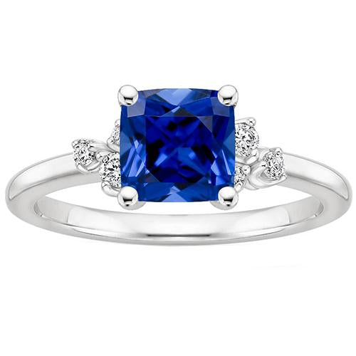 Kissen Blauer Saphir & Diamant Verlobungsring 2.50 Karat Weißgold - harrychadent.ch