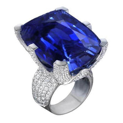 Kissen Ceylon blauer Saphir und runde Diamanten 8.50 Karat Ring