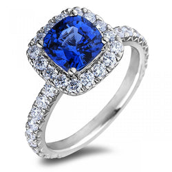 Kissen Ceylon Blue Sapphire mit Diamanten 2.50 ct. Ring