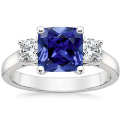Kissen Ceylon Saphir Diamant 3 Steine Ring 3,25 Karat