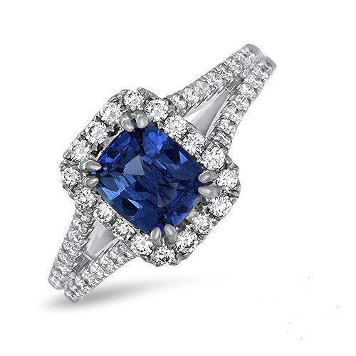 Kissen Ceylon Saphir Diamant Ring Akzente 3 Karat WG 14K