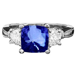 Kissen Ceylon Saphir Runde Diamanten 4.50 Karat 3-Stein-Ring