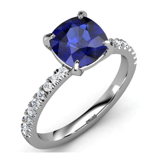 Kissen Ceylon Saphir und Diamanten 2,90 ct Ring Weißgold 14K - harrychadent.ch
