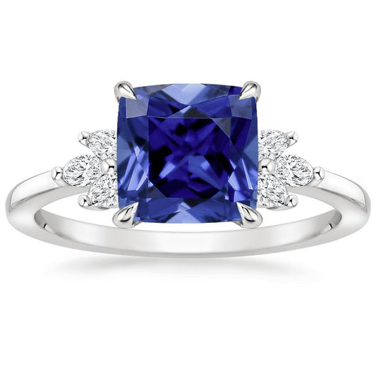 Kissen Ceylon Saphir und Marquise Diamantring 3,25 Karat - harrychadent.ch