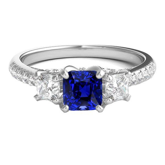 Kissen Edelstein Blauer Saphir Ring Princess Diamants 2.50 Karat - harrychadent.ch